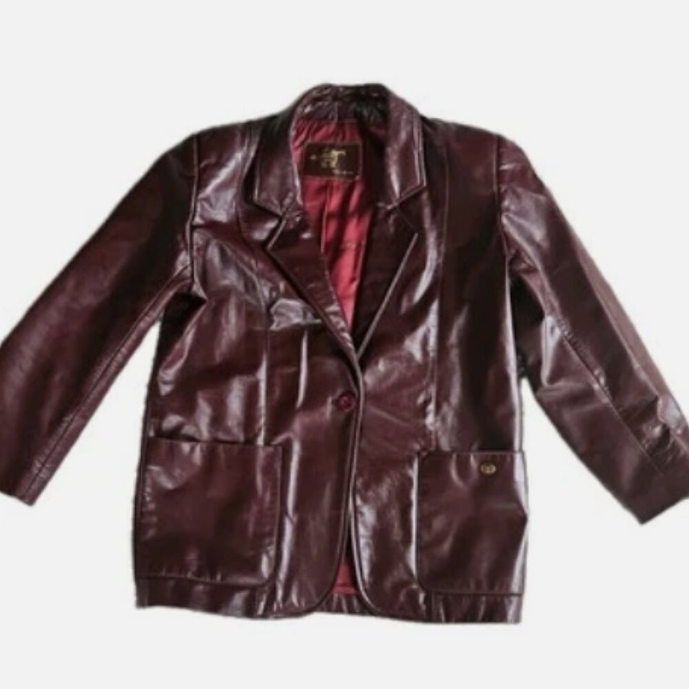 Vintage Etienne Aigner Burgundy Genuine Leather Jacket Blazer Size 10 Excellent